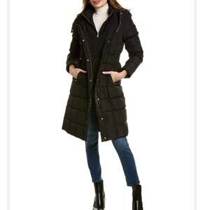 Cole Haan Signature Black Down Midi Length Puffer Coat XS Classic Minimalist